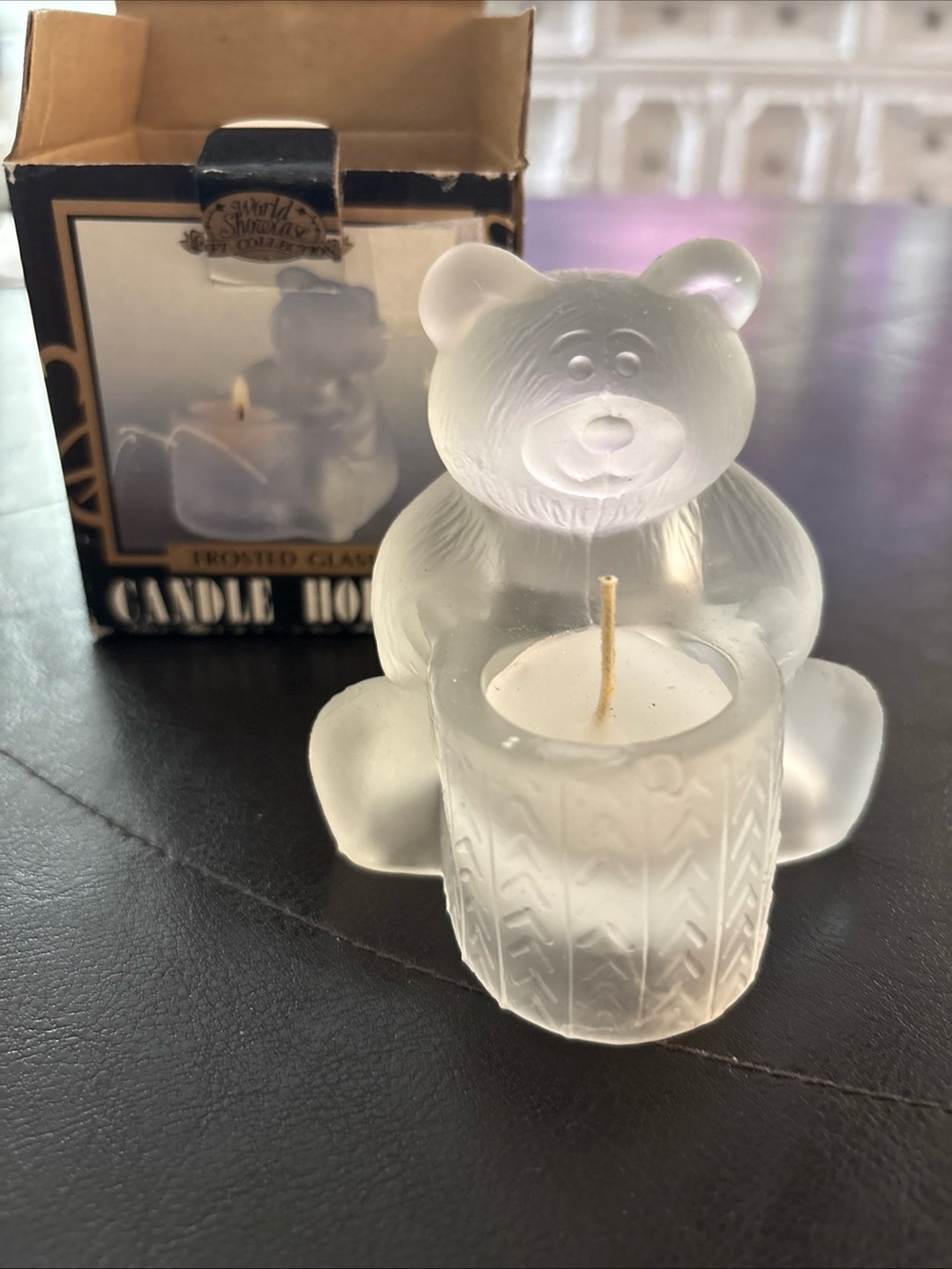 Vintage Frosted Glass Bear Tea Light Candle Holder - Unbranded